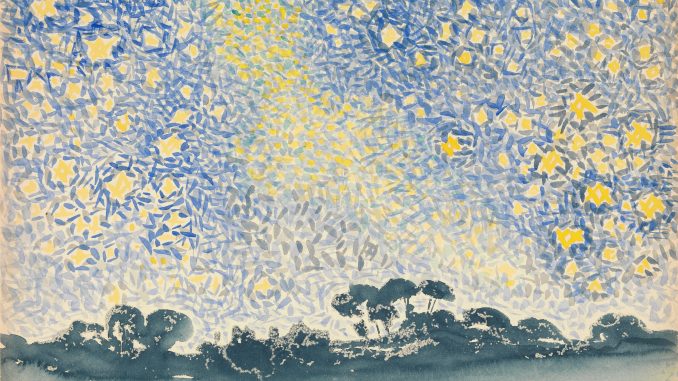 Henri-Edmond Cross, "Landscape with Stars," watercolor on white wove paper, ca. 1905-1908, Robert Lehman Collection, 1975, The Metropolitan Museum of Art. Henri-Edmond Cross, "Landscape with Stars," watercolor on white wove paper, ca. 1905-1908, Robert Lehman Collection, 1975, The Metropolitan Museum of Art.