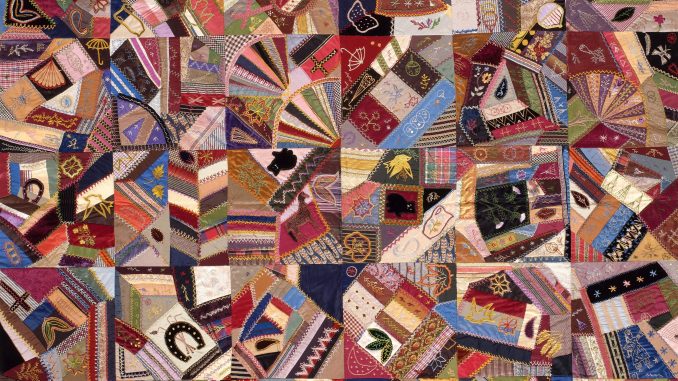 Made in New York, "Quilt Top, Crazy pattern," silk, satin, velvet, and cotton, ca. 1885, Gift of Tracey Blumenreich Zabar, 1989, The Metropolitan Museum of Art. Made in New York, "Quilt Top, Crazy pattern," silk, satin, velvet, and cotton, ca. 1885, Gift of Tracey Blumenreich Zabar, 1989, The Metropolitan Museum of Art.