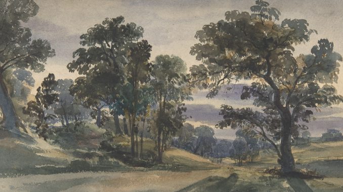 William Leighton Leitch, "A Parkland View at Dusk," watercolor and graphite, ca. 1879, purchase, Didier Aaron Inc. Gift, 2003, The Metropolitan Museum of Art. William Leighton Leitch, "A Parkland View at Dusk," watercolor and graphite, ca. 1879, purchase, Didier Aaron Inc. Gift, 2003, The Metropolitan Museum of Art.