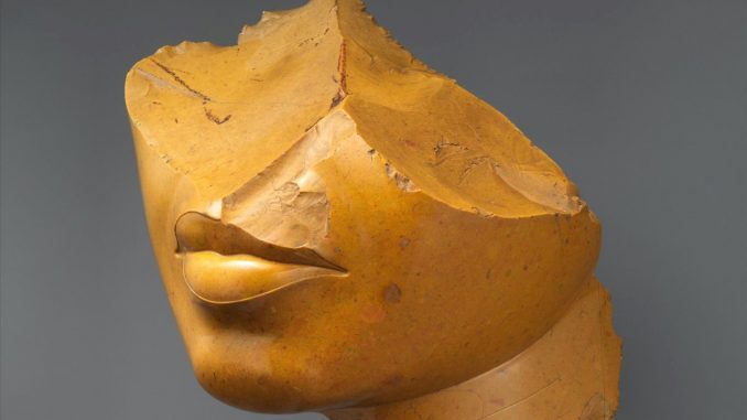 Egypt, "Fragment of a Queen's Face," yellow jasper, Dynasty 18, New Kingdom, Amarna Period, reign of Akhenaten, ca. 1353-1336 B.C., The Metropolitan Museum of Art.