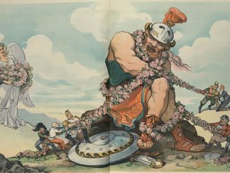 Udo J. Keppler, "The fettered war god," 20 August 1902, N.Y.: J. Ottmann Lith. Co., Puck Bldg., Library of Congress Prints and Photographs Division.