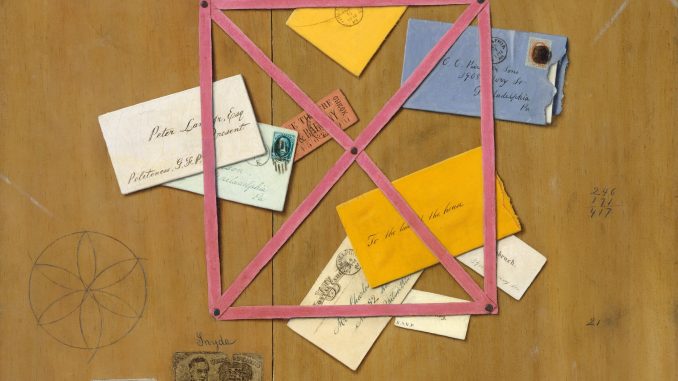 William Michael Harnett, "The Artist's Letter Rack," oil on canvas, 1879, Morris K. Jesup Fund, 1966, The Metropolitan Museum of Art.