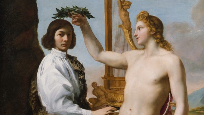 Andrea Sacchi, "Marcantonio (1614-1691) Crowned by Apollo," oil on canvas, 1641, Purchase, Enid A Haupt Gift and Gwynne Andrews Fund, 1981, The Metropolitan Museum of Art. Andrea Sacchi, "Marcantonio (1614-1691) Crowned by Apollo," oil on canvas, 1641, Purchase, Enid A Haupt Gift and Gwynne Andrews Fund, 1981, The Metropolitan Museum of Art.