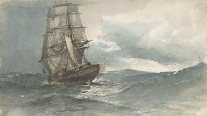 Albert Ernest Markes, "Ship at Sea," watercolor, late 19th century, bequest of Susan Dwight Bliss, 1966, The Metropolitan Museum of Art. Albert Ernest Markes, "Ship at Sea," watercolor, late 19th century, bequest of Susan Dwight Bliss, 1966, The Metropolitan Museum of Art.