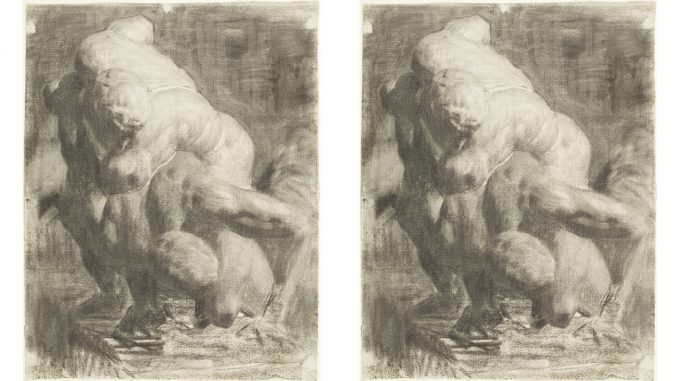 Thomas Anshutz, "Two Male Figures Wrestling," charcoal on off-white laid paper, Morris K. Jesup Fund, 1980, The Metropolitan Museum of Art.