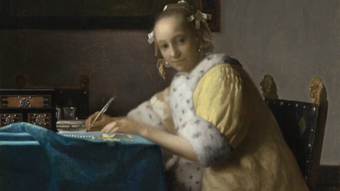 Johannes Vermeer, "A Lady Writing," oil on canvas, c. 1665. National Gallery of Art.